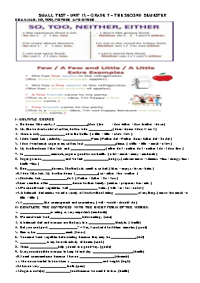 Đề kiểm tra môn Tiếng Anh Khối 7